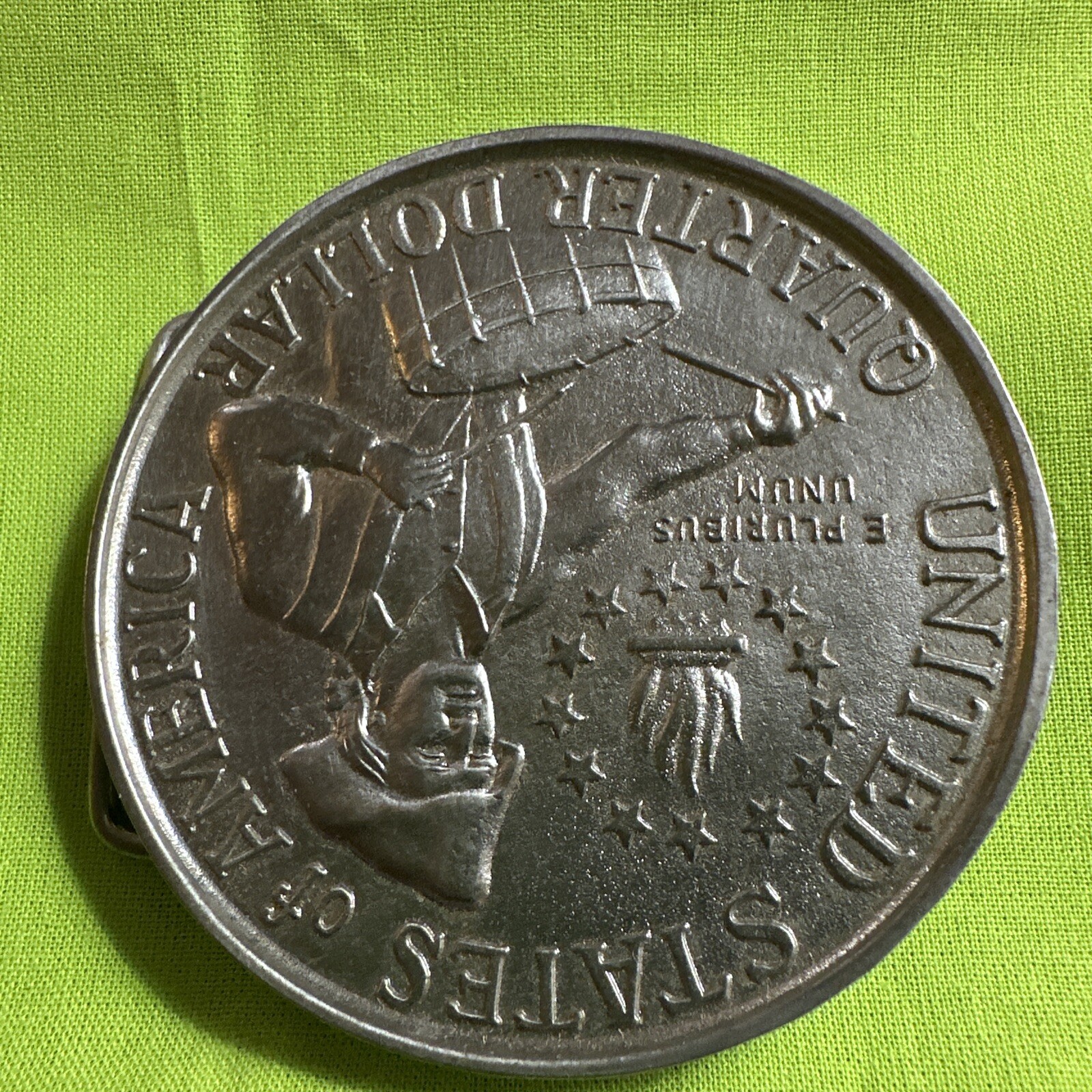 Vintage Indiana Metal Craft Bicentennial Drummer Belt Buckle 1776‑1976 Americana