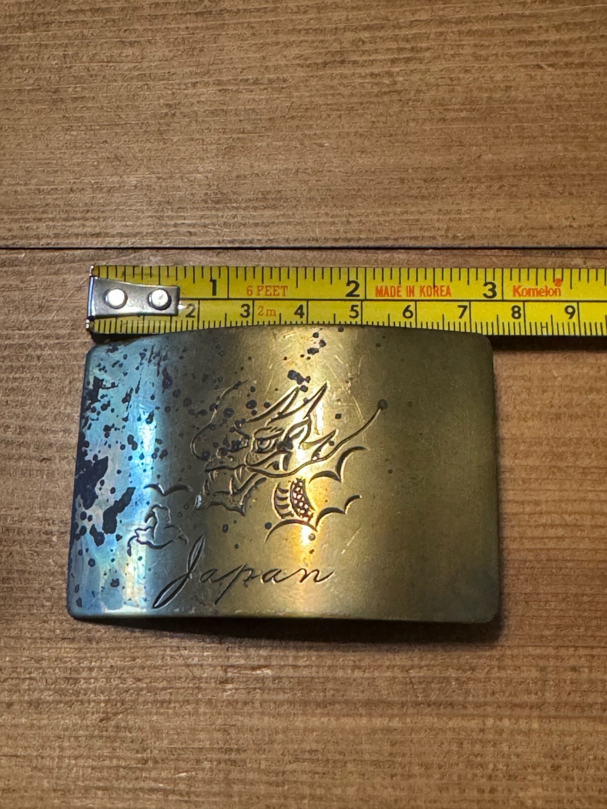 Vintage Collectible Rectangular Historical Japanese Dragon Gold-Tone Belt Buckle