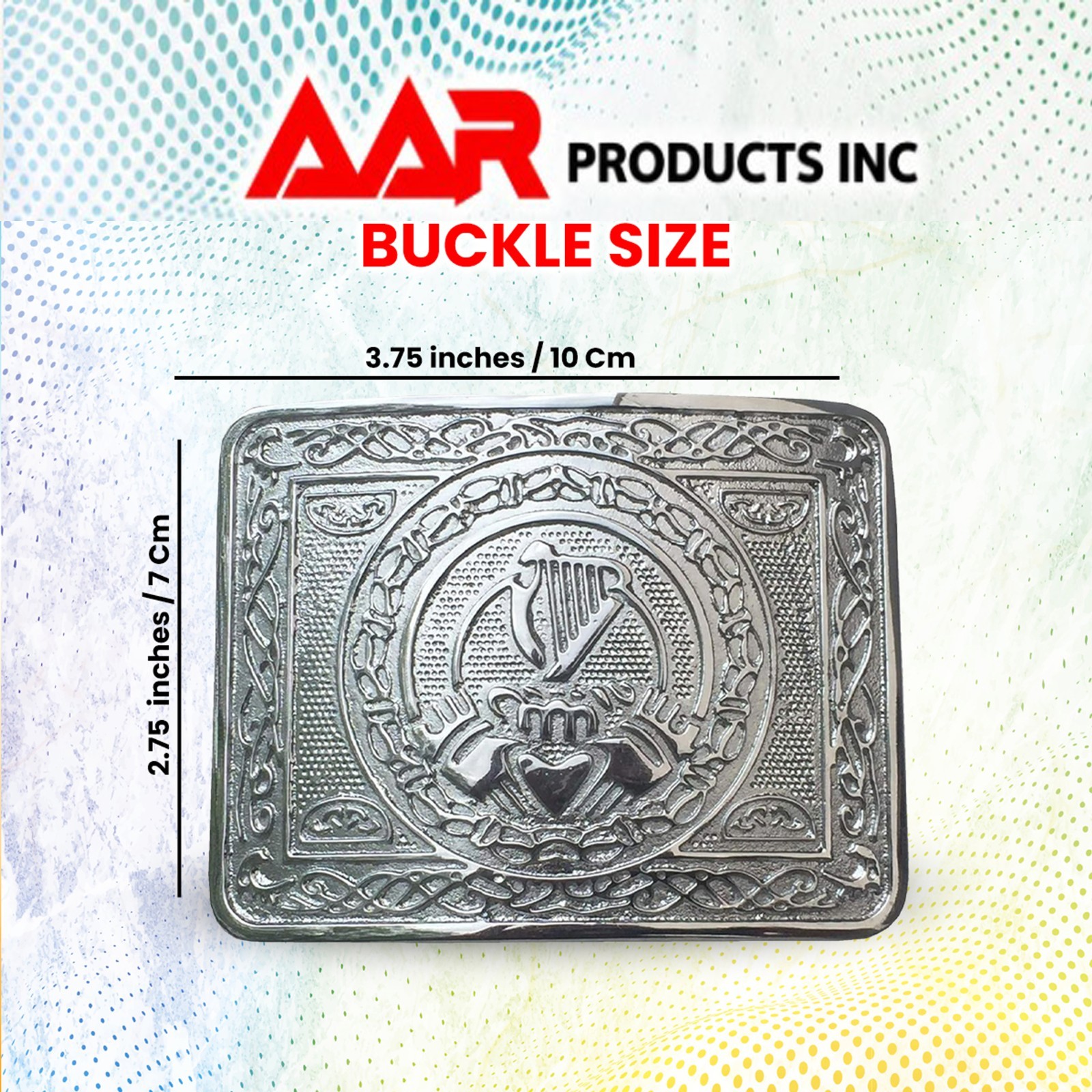 Highland Kilt Belt Buckle Claddagh pattern Chrome Finish Claddagh pattern buckle