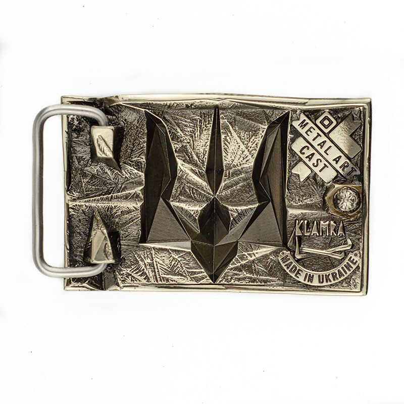 German silver belt buckle « Ice and fire », Ukrainian trident low poly geometric