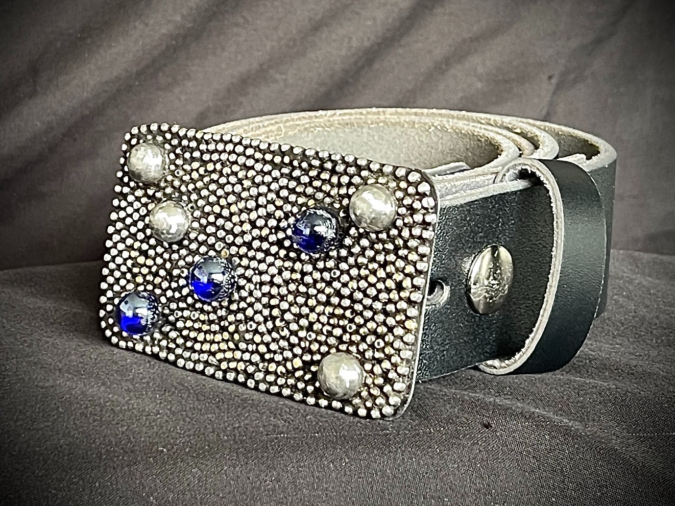 “Galaxy” Industrial Gothic Blue Stone Belt Buckle OOAK Darren McNeese