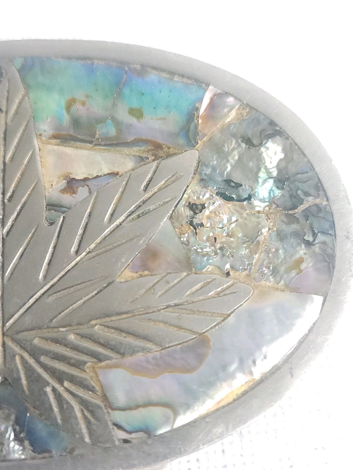 VTG Belt Buckle Mexican Abalone Inlay Silver Marijuana Leaf 420 Weed Cannabis