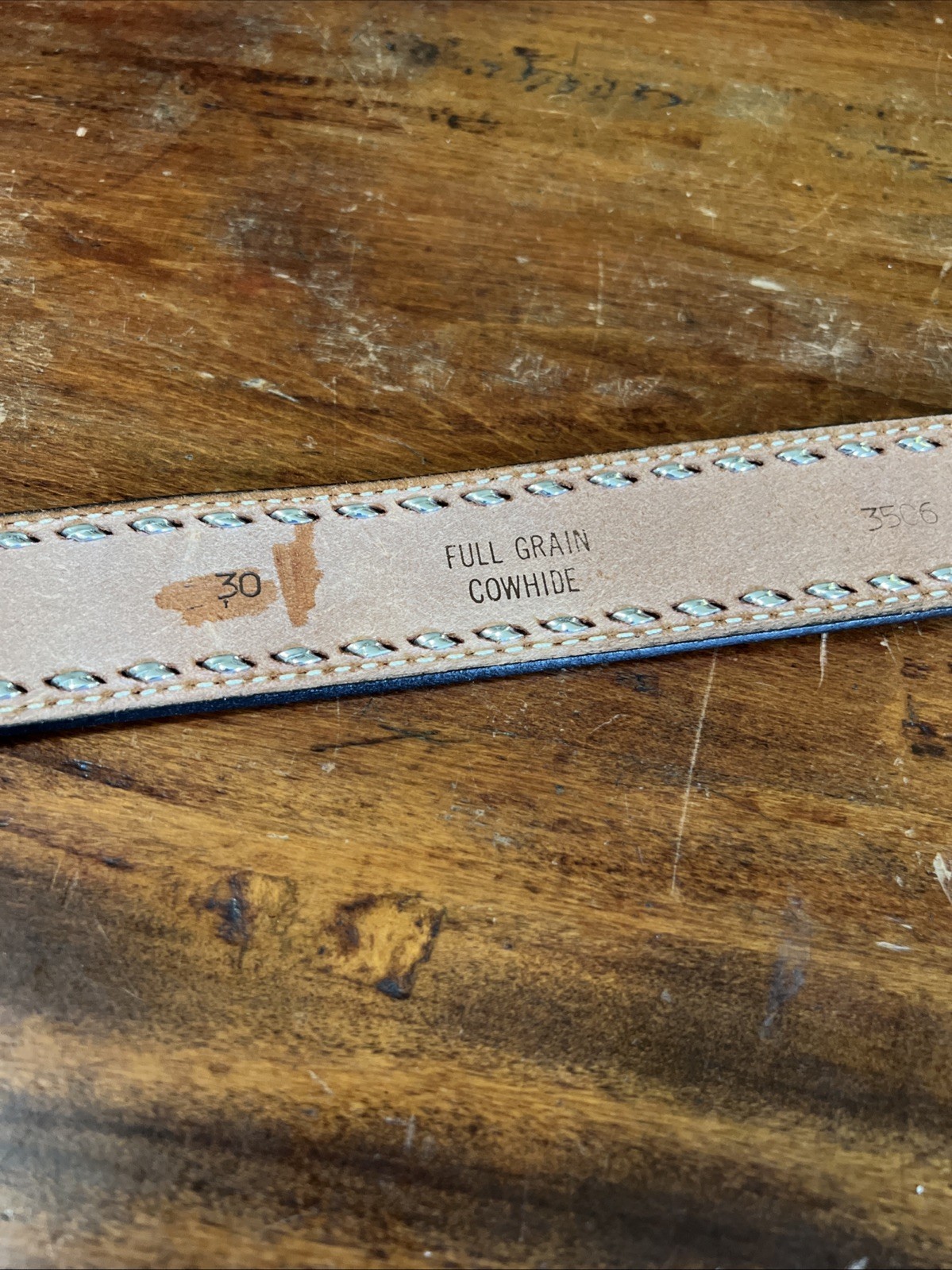 Handmade Patriotic Western Belt 30-Eagles-Brn/White-Blue-Stitches-Buckle-Leather