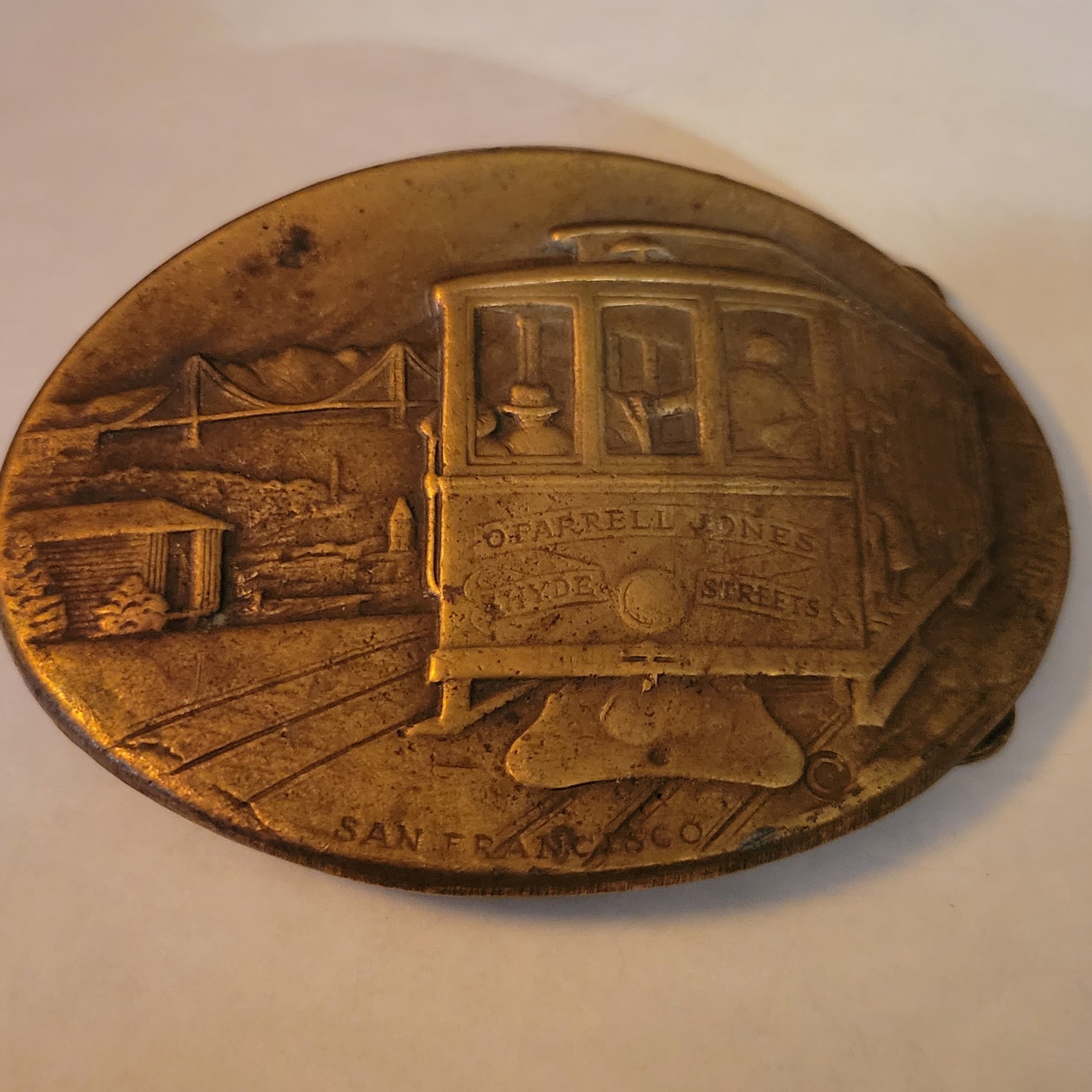 VTG San Francisco Cable Car Belt Buckle Brass 1970s BOHO Hippie