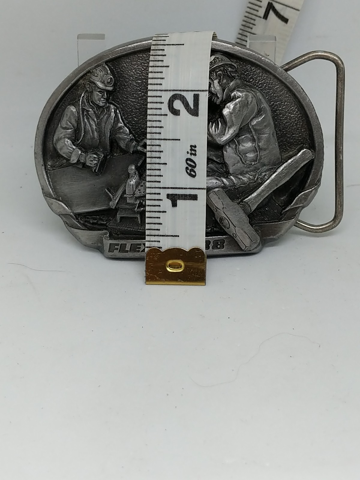 Vintage Flexco Belt Buckle Mens One Size Pewter Mining Miner 1988 80s Promo