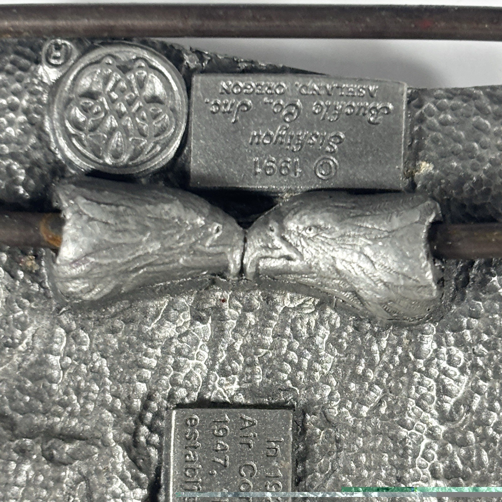 Vintage USA United States Air Force Military Belt Buckle 1.75” Flag Eagle Pewter