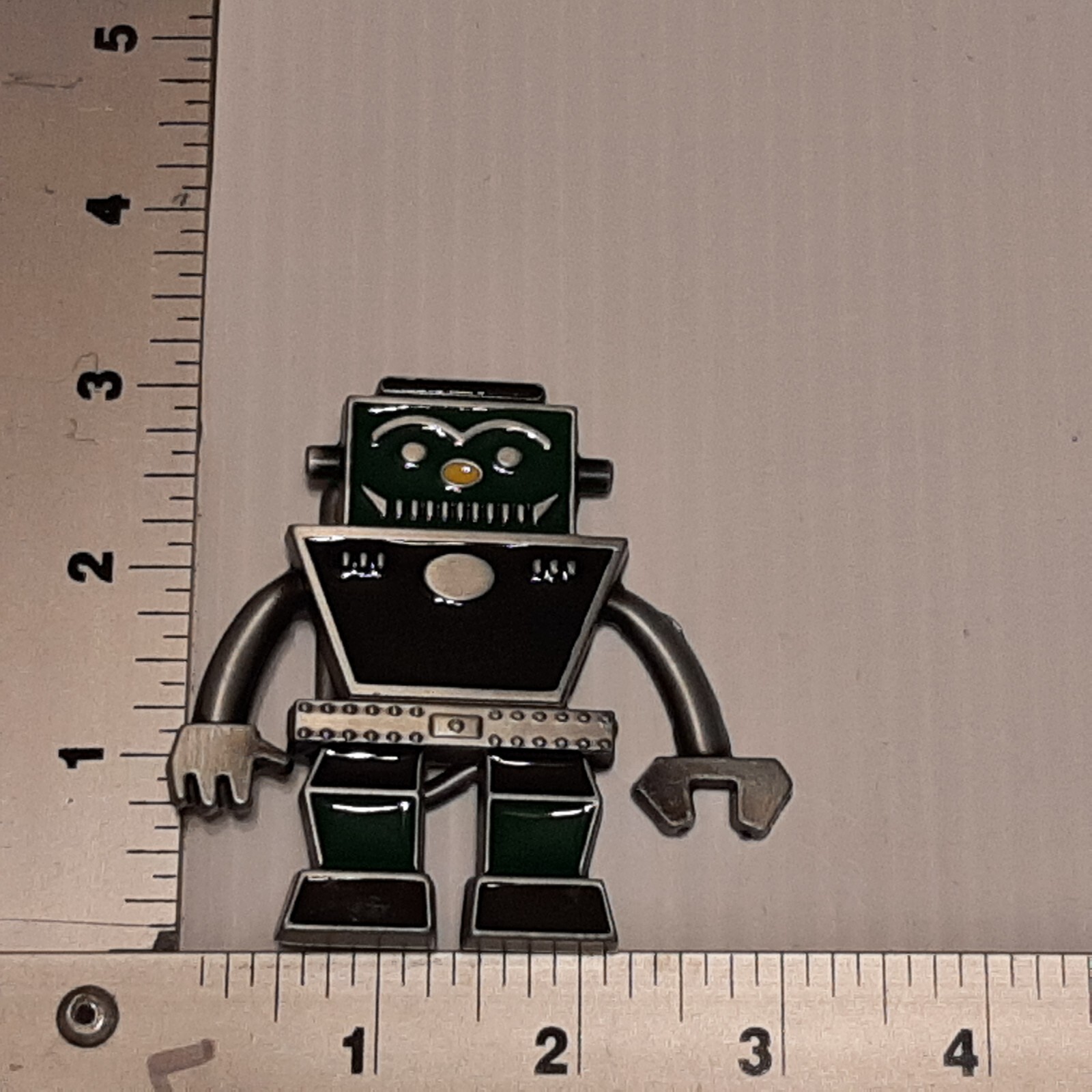 GREEN & SILVER ROBOT Metal Belt Buckle