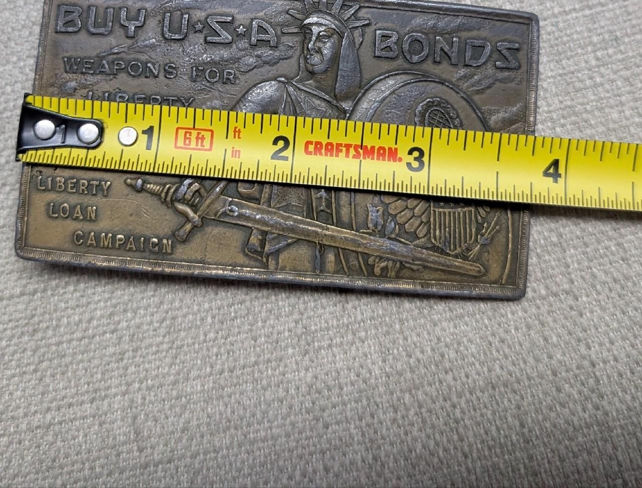 1970s vintage USA BONDS heavy SOLID BRASS liberty loan WESTERN cowboy