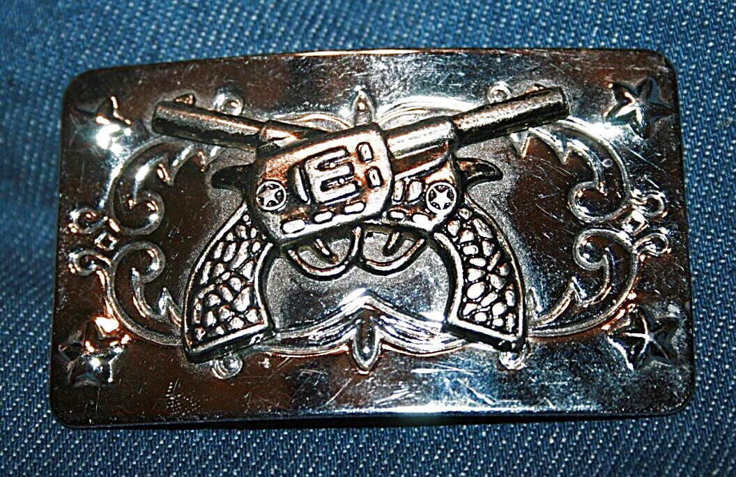 3&Prime; x 1-1/2&Prime; Silvertone Metal Gun Belt Buckle
