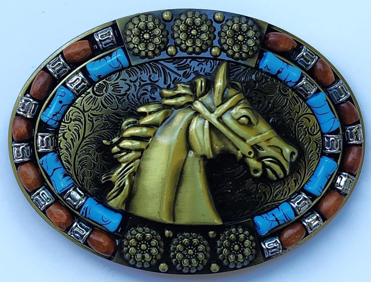 NEW HORSE HEAD WESTERN MULTICOLOR COWBOY ANIMAL 3-D BELT BUCKLE