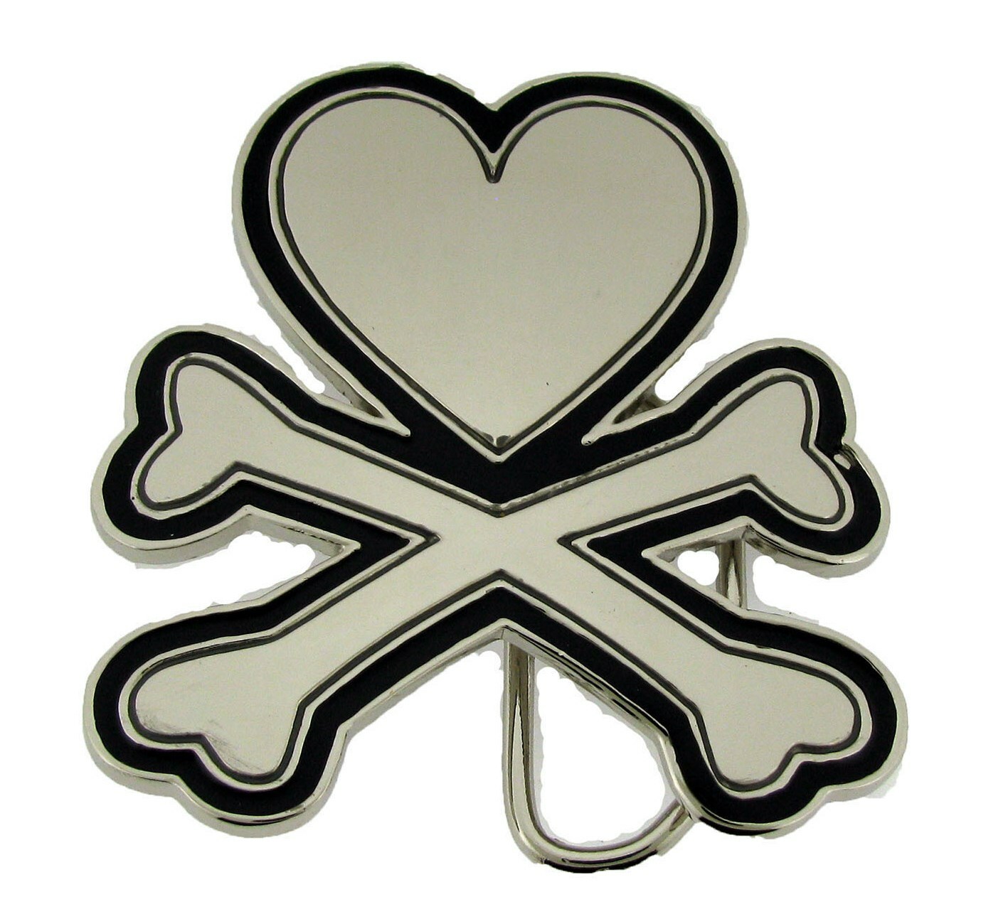 Heart Crossed Bones Belt Buckle Tattoo Gothic Silver Chrome Men Women Fashion