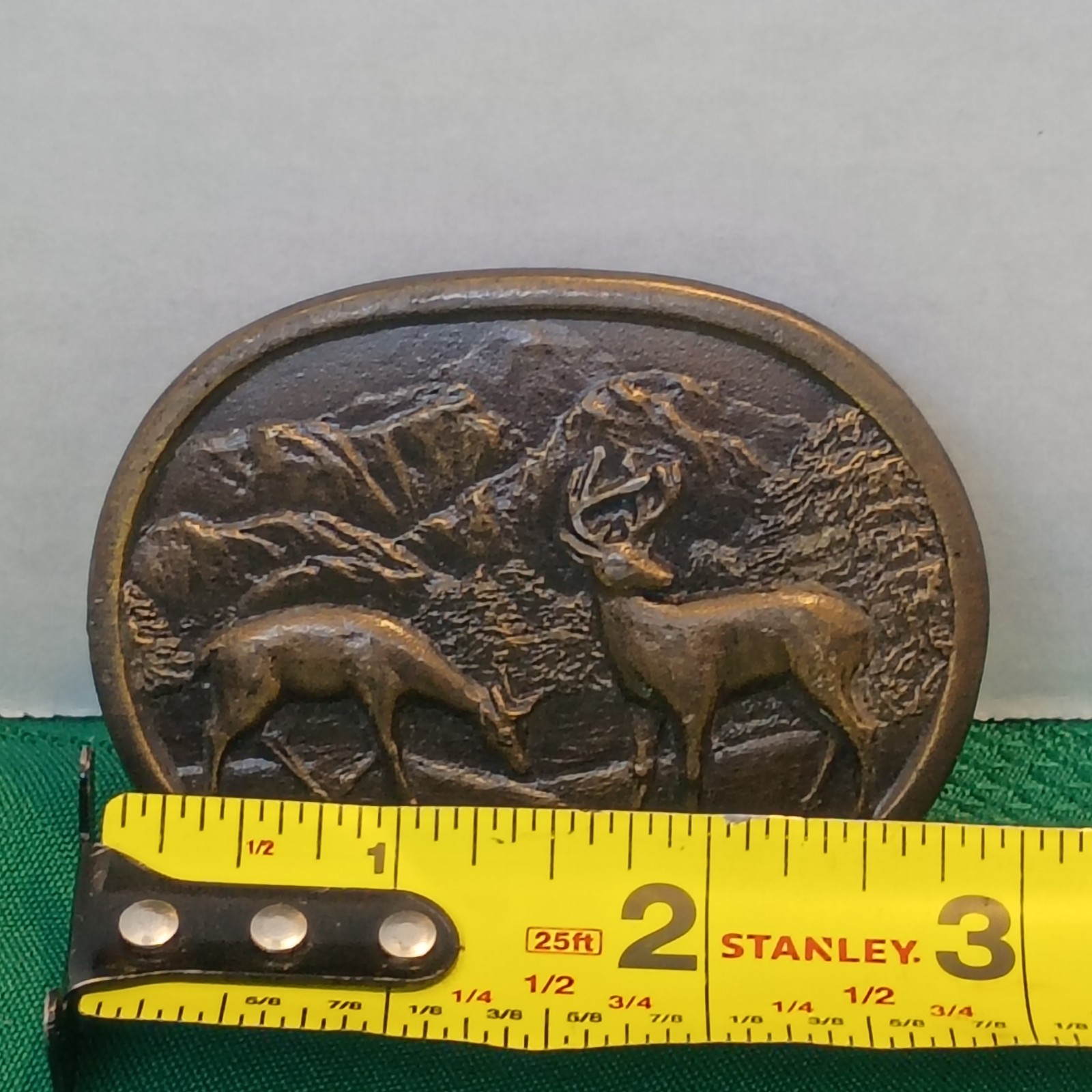Indiana Metal Craft Oval Western Deer Buck Mountain Scene Belt Buckle Bronze E97