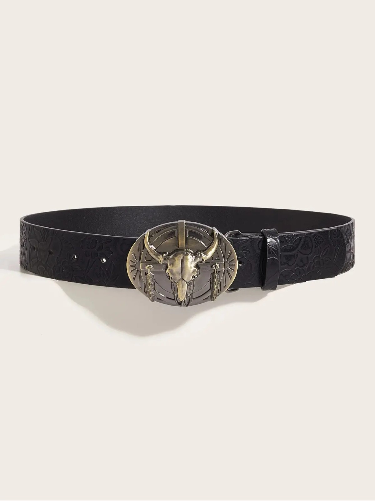 Western Cow Head Buckle Belt – Peony Pattern PU Leather Casual Belt/ COWBOY/