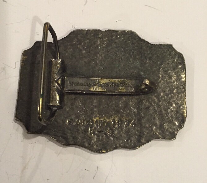 Vintage JAMES LIND Deer in the WOODS Wyoming Studio Art Works BELT BUCKLE brass