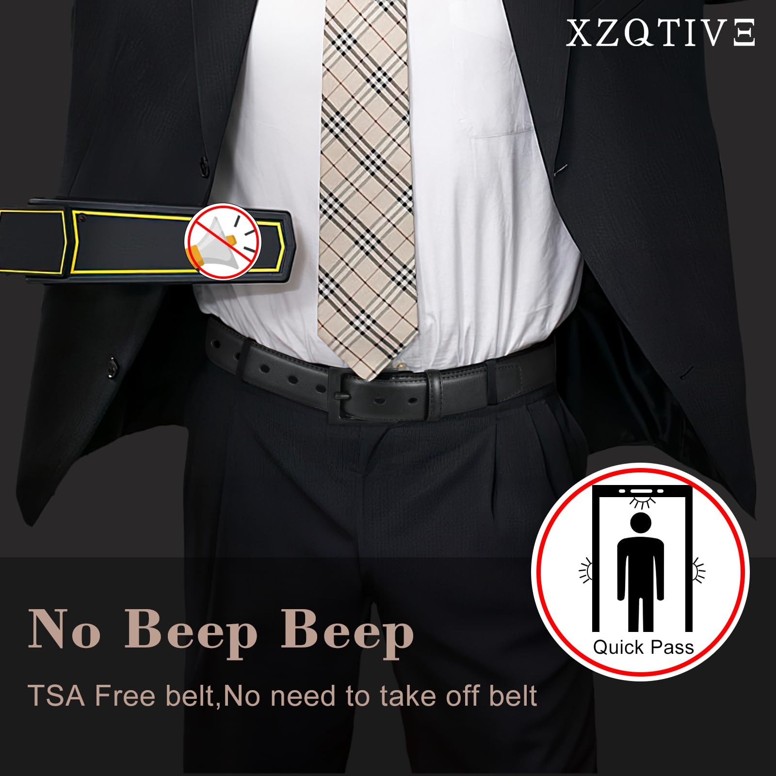 XZQTIVE TSA Belt For Men Metal Free Dress Belts Fit Pant 36-40in, Black