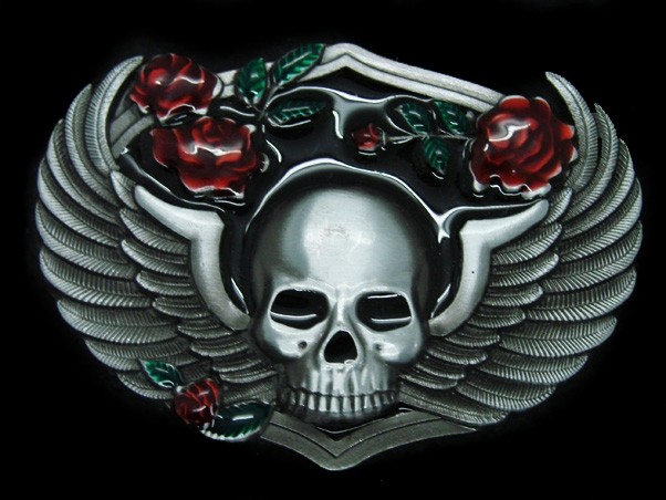 TJ15114 REALLY COOL **WINGED SKELETON SKULL** FASHION SILVERTONE BELT BUCKLE