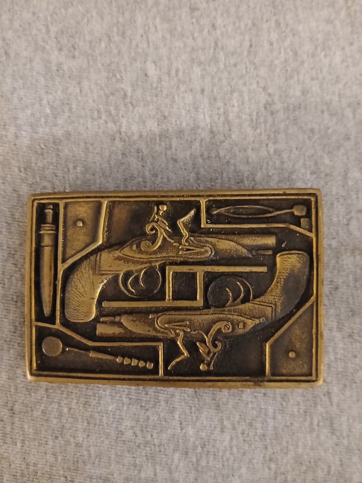 Vintage Dueling Pistols Flintlock Muzzle-loader Solid Brass 70s Belt Buckle #96