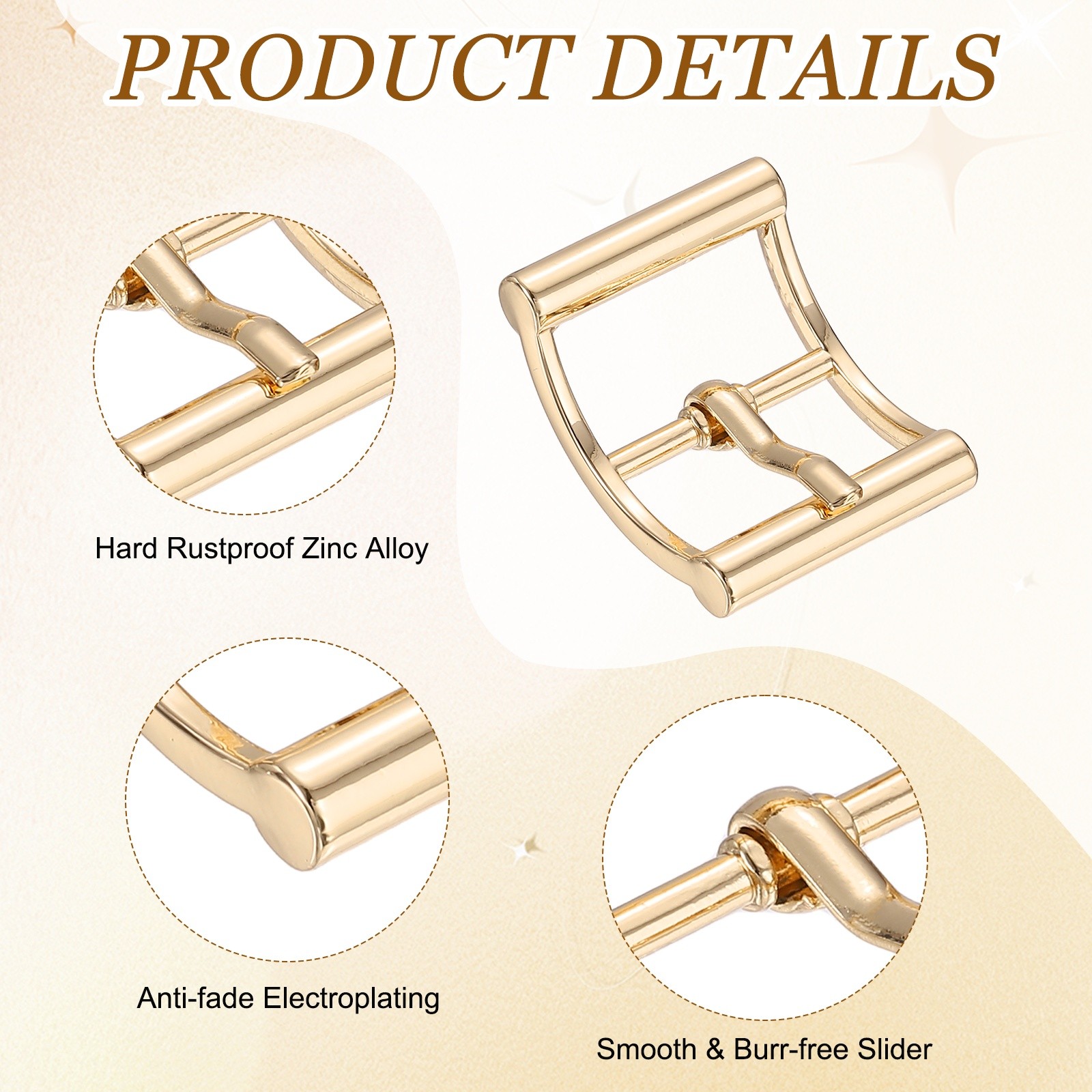 4Pcs Single Prong Belt Buckle 0.75&Prime; ID Curved Bow Buckle for Shoes, Light Gold