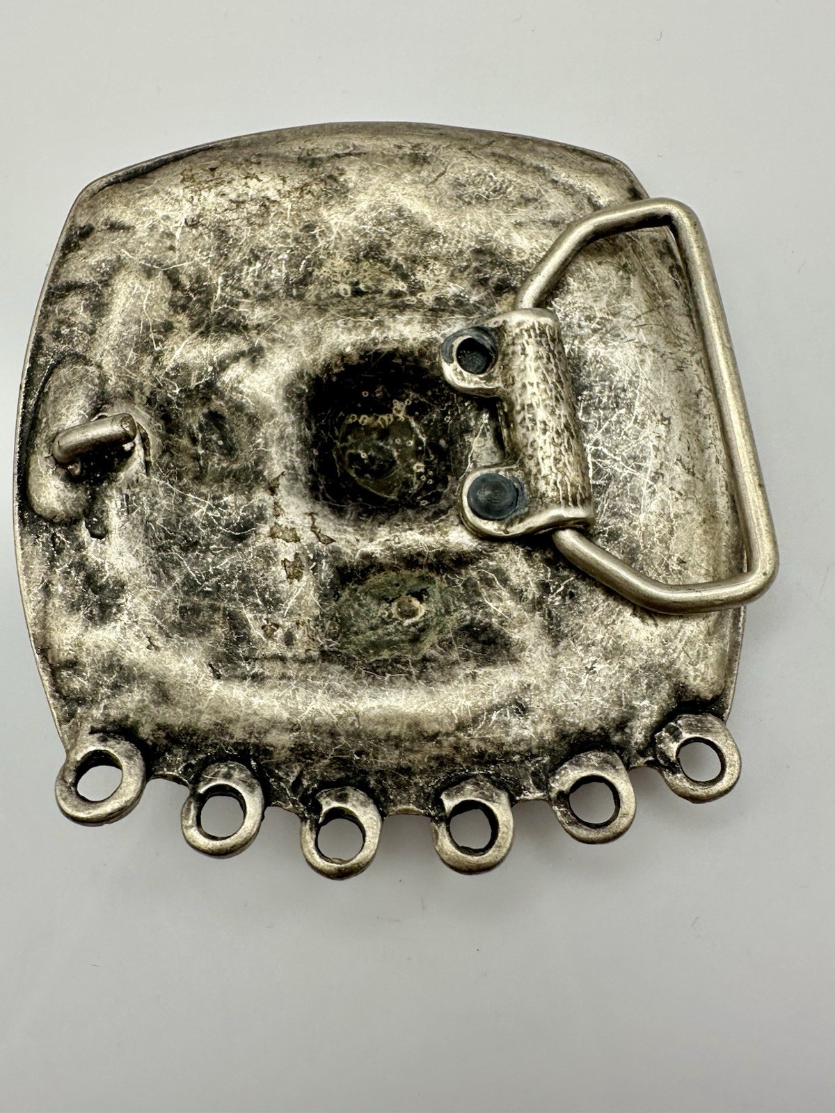 VTG Western Belt Buckle Ornate Silver Aztec Mexican Style EUC Heavy