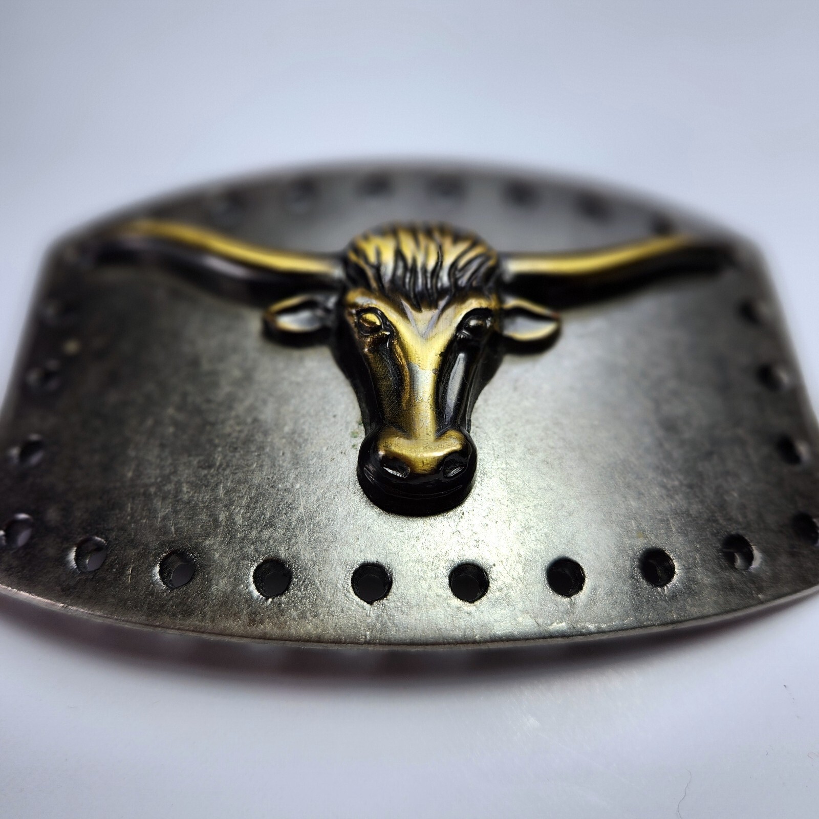 Vintage Longhorn Steer Belt Buckle Silver Gold Tone Western Cowboy Rodeo 4.25&Prime;