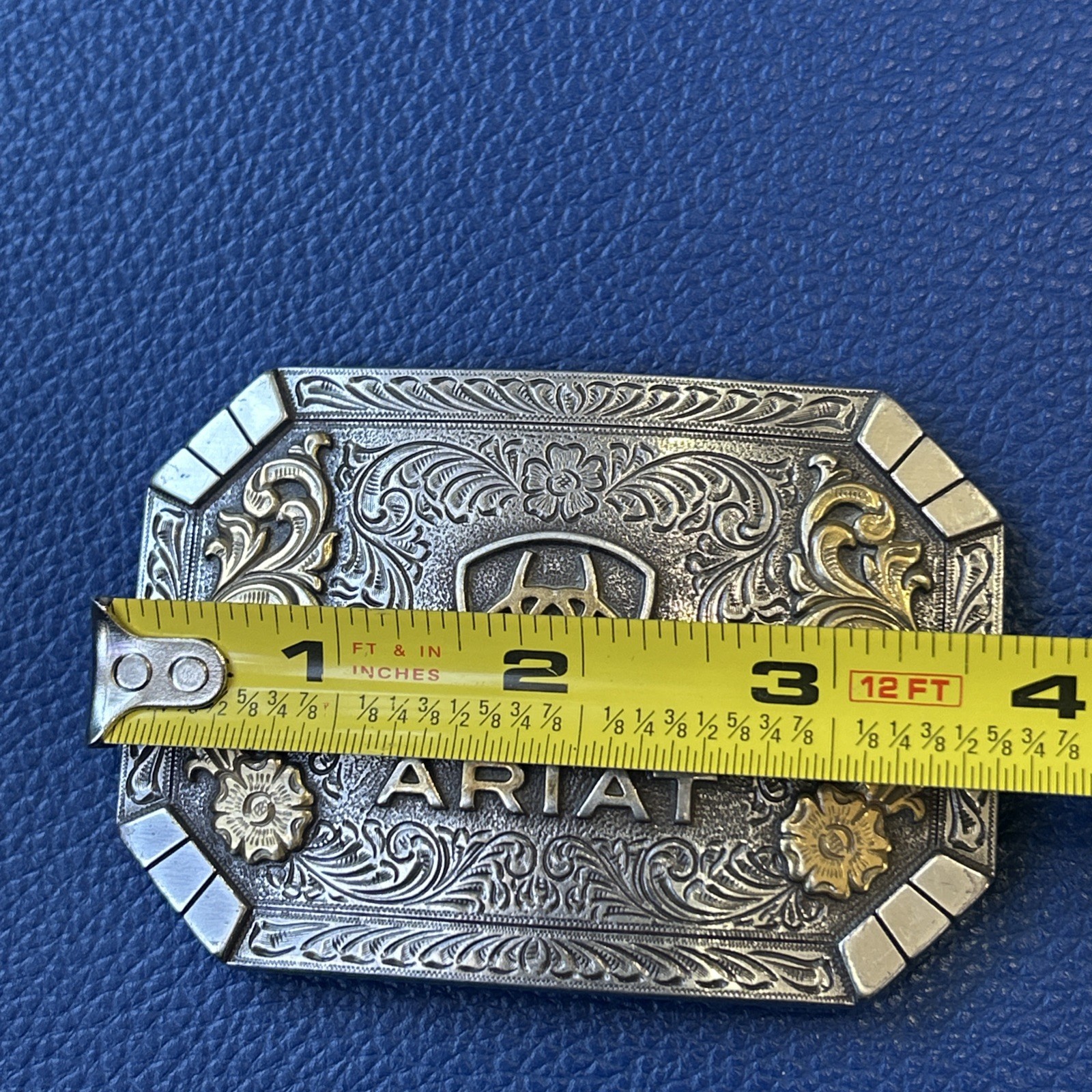 Ariat Logo Western Belt Buckle Floral Silver & Gold tone