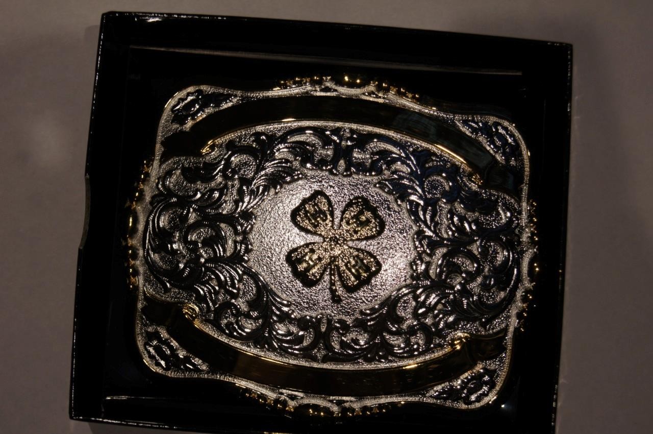 Crumrine Western Belt Buckle Trophy Buckle 4 H Clover 2 Ribbons 38402