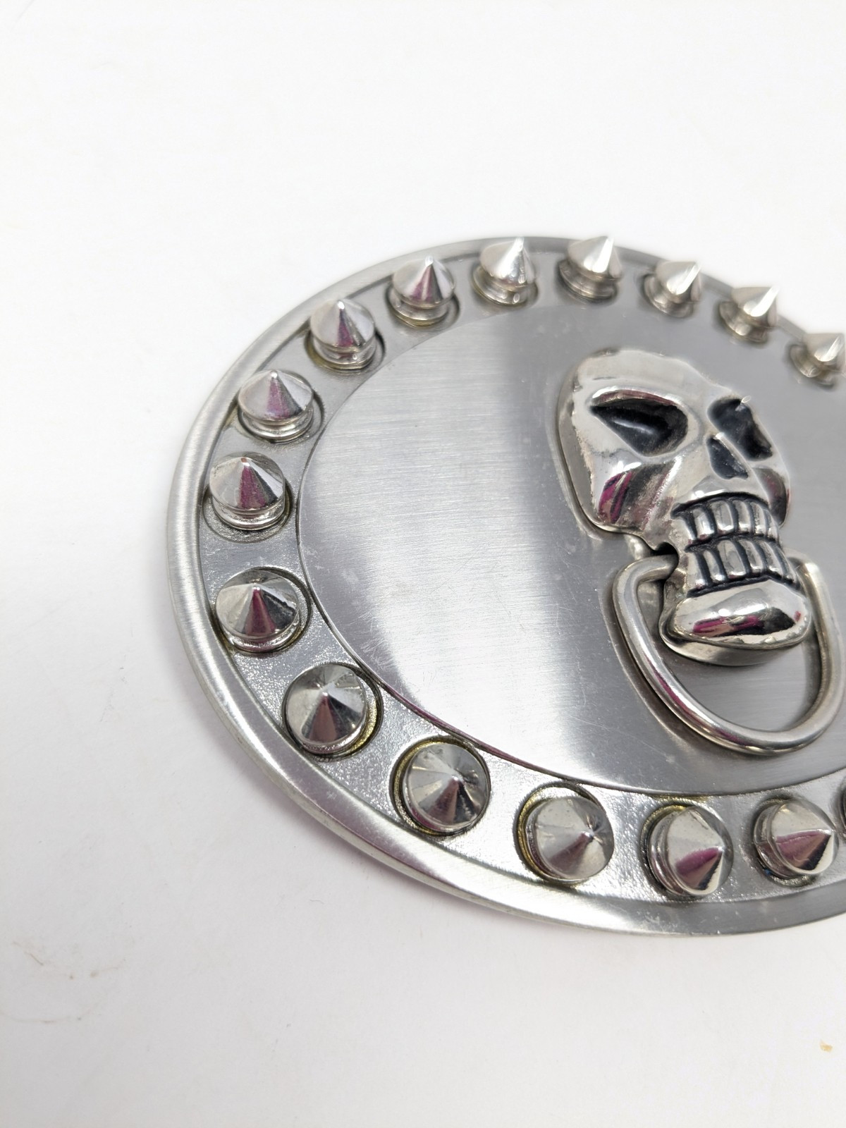Silver Tone Oval Skull Belt Buckle With Spikes 1.5&Prime; Loop, 3.5&Prime; x 4&Prime; Goth, Biker