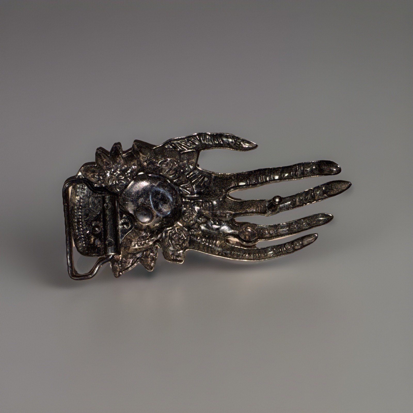 Skull and Skeletal Hand Belt Buckle