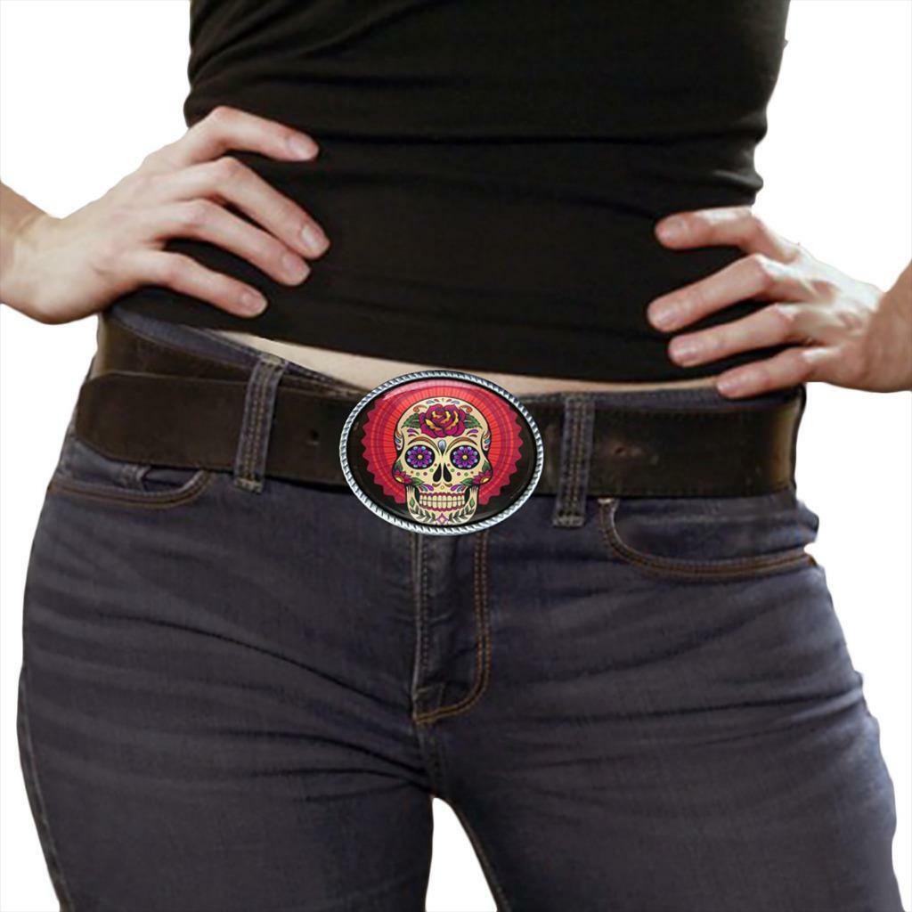 Mexican Sugar Skull Tattoo Art Men Women Handmade Belt Buckle