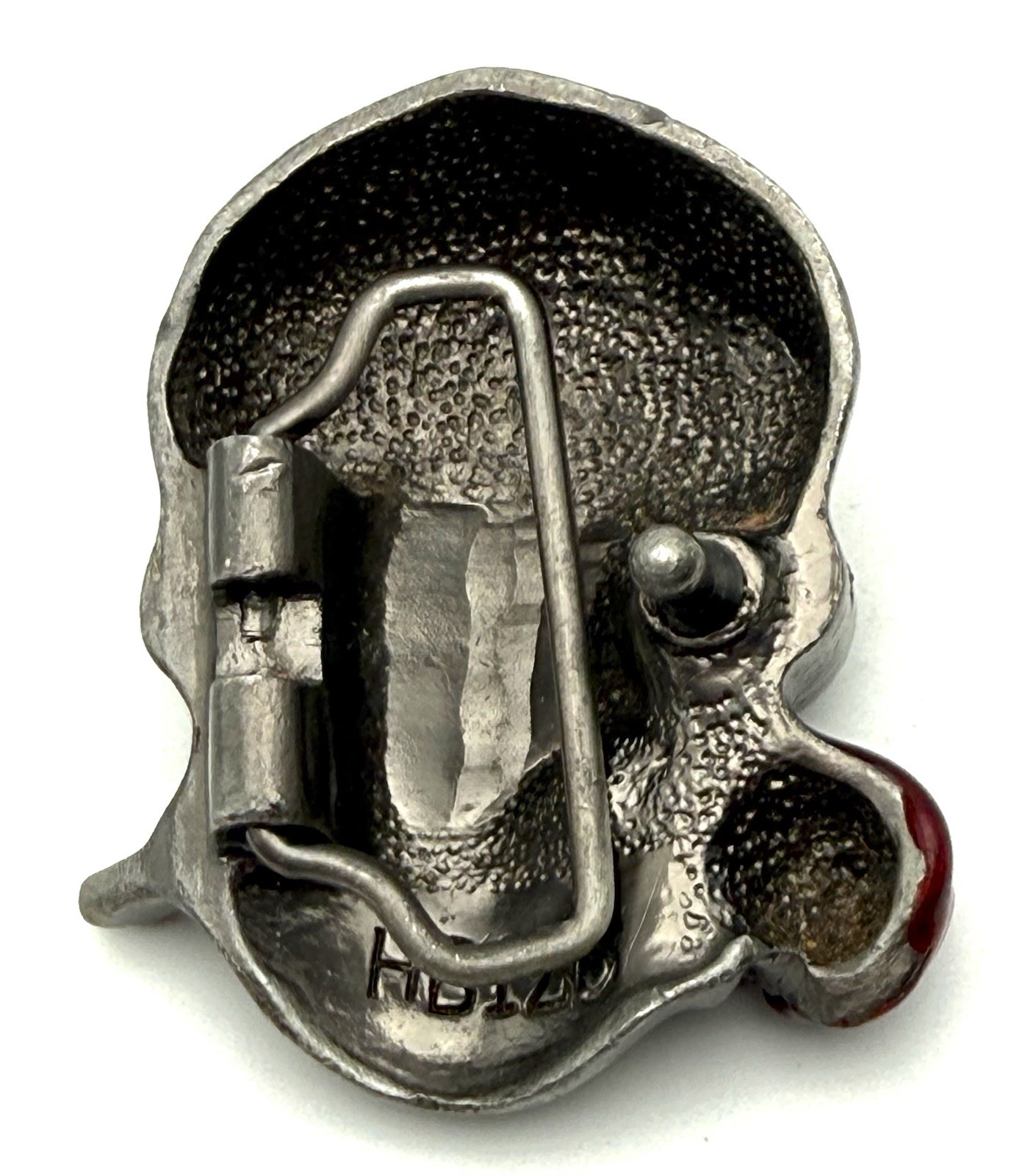 Skull Belt Buckle Rose In Mouth Pewter Silver Tone Marked HB126 Unisex Biker