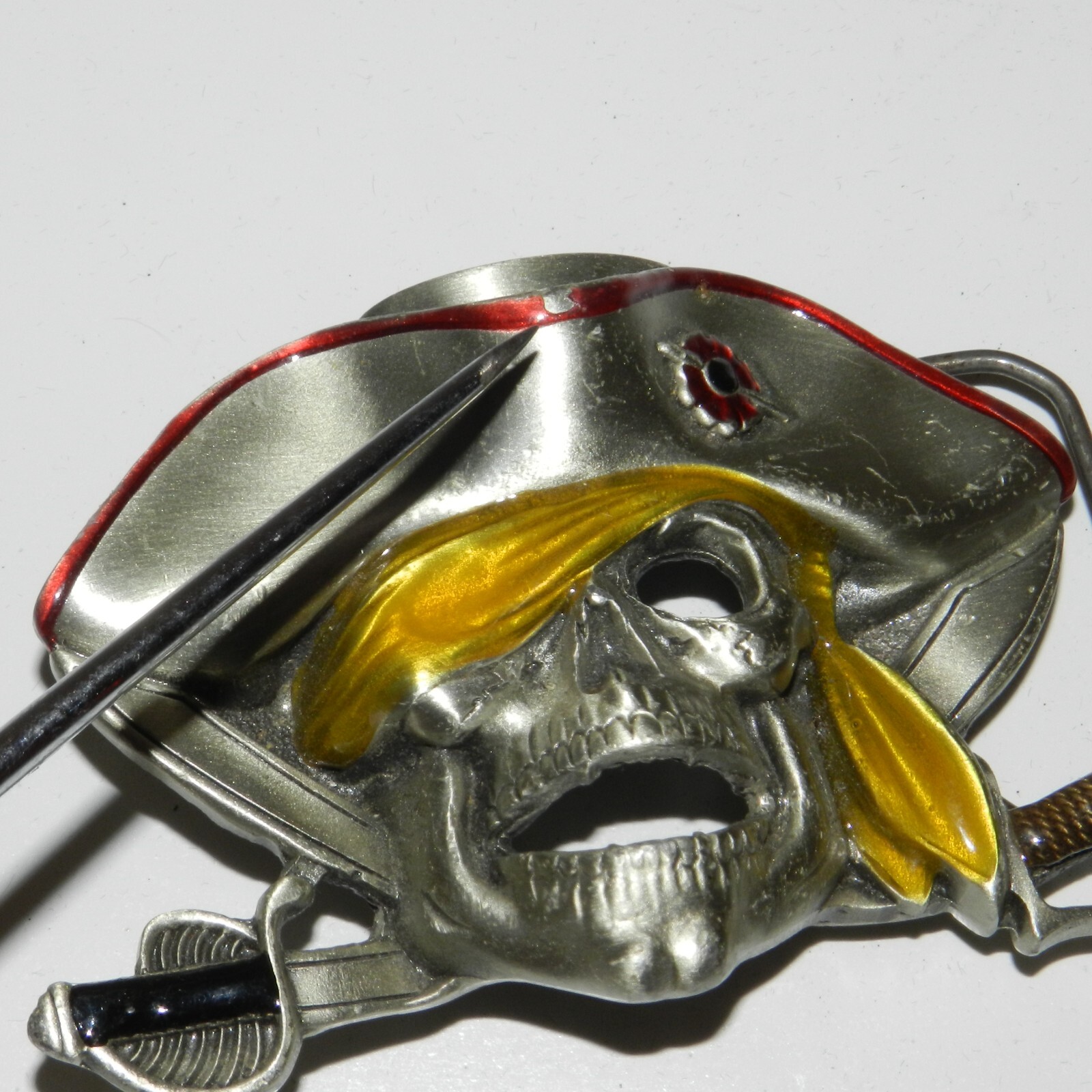 Vintage Pirate Skull Crossbones Cross Swords Belt Buckle Halloween Costume