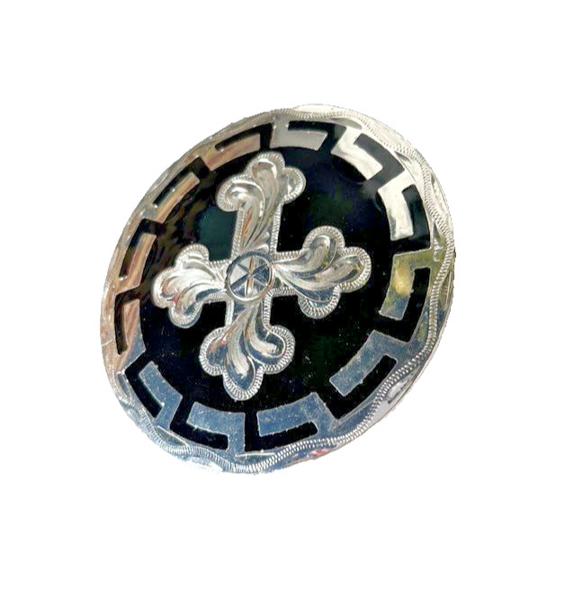 Western Mens Belt Buckle 3.25 x 3.25 in Southern Cross Cowboy Black Silver 1.5