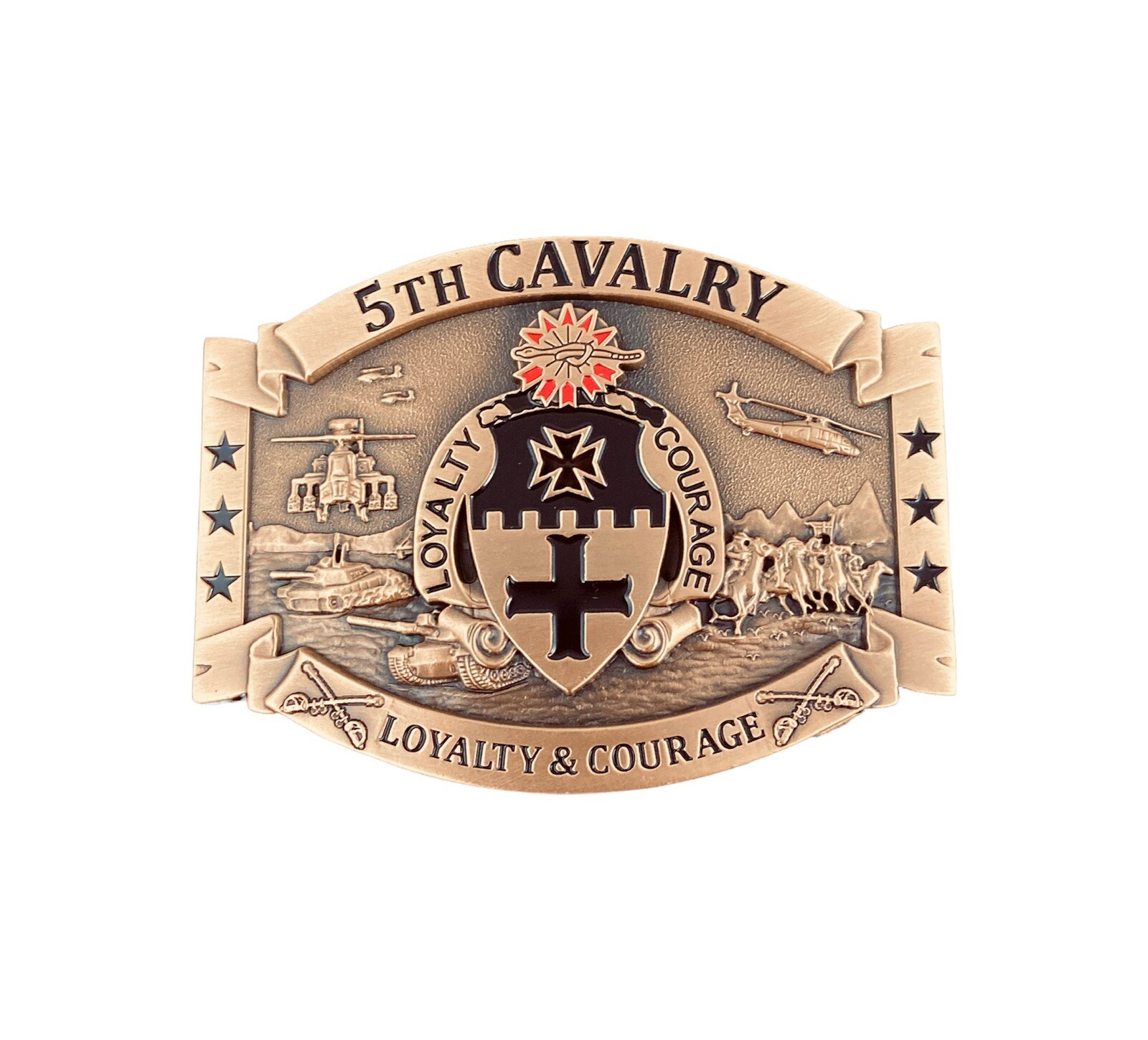 🌟US Army 5th Cavalry « Black Knights » Insignia, Solid Brass Military Belt Buckle