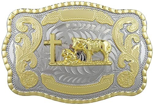 Praying Cowboy Horse Cross Faith Western Rodeo Fashion Large Gold Tone Buckle