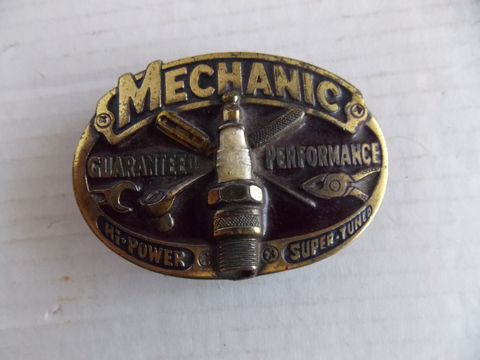 1982 mechanic Belt Buckle The Great American USA 853 Hi Power Super Tuned