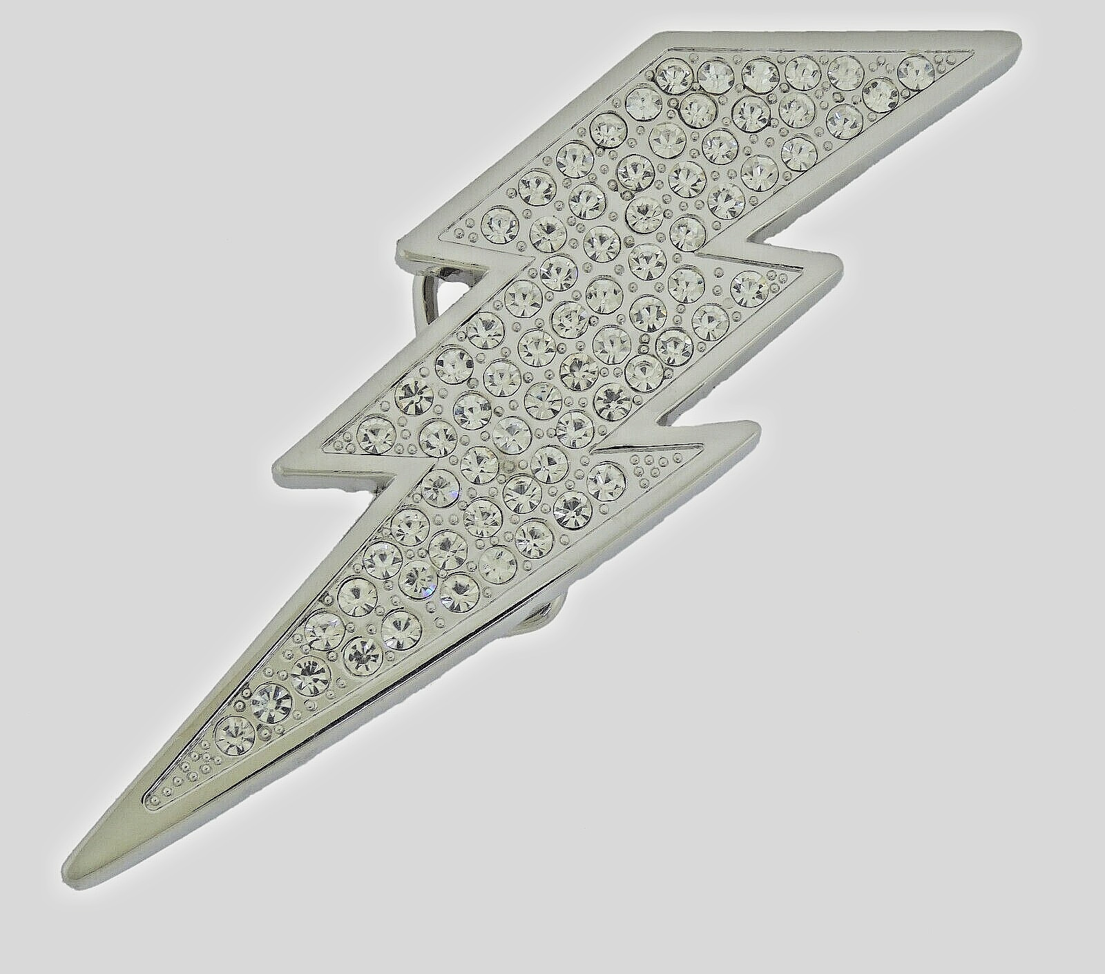 Mens Womens Flash Belt Buckle Rhinestone Silver Metal Fashion New Lightning Bolt