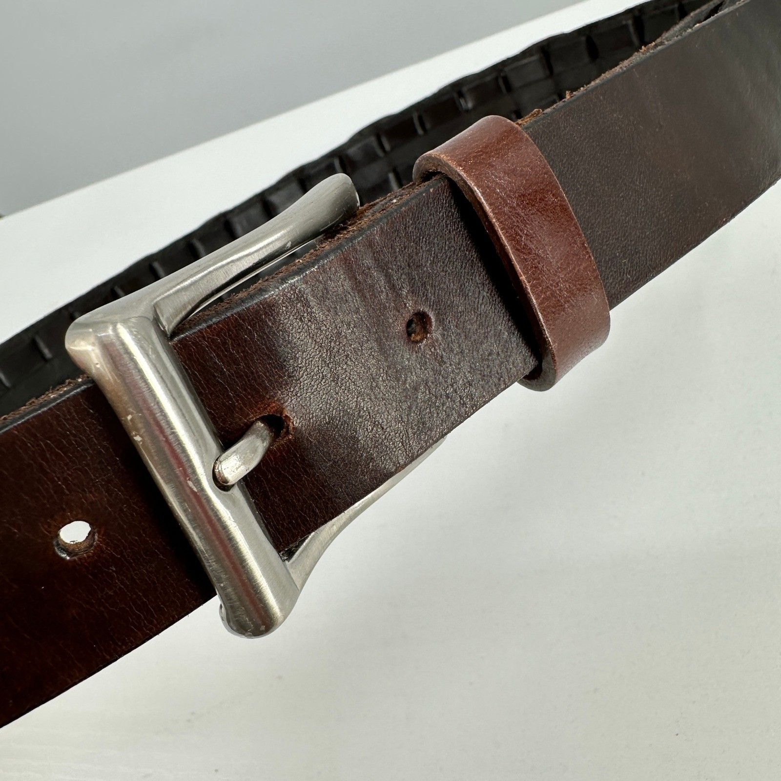 VTG 90s Cole Haan Basketweave Leather Belt 30 Brown Woven Overlay Nickel Buckle