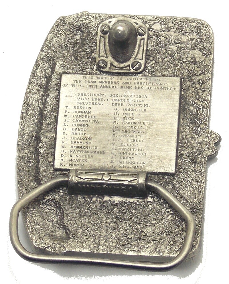 Illinois Mine Rescue Contest Belt Buckle Aug. 17 1991 Land of Lincoln Benton Ill
