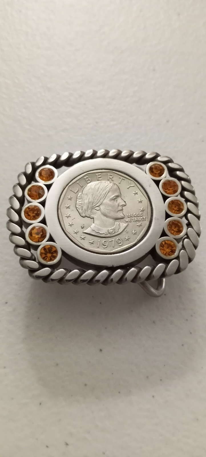5 Vintage Stainless Steel Rhinestone Buckles Susan B Anthony Dollar 1979p
