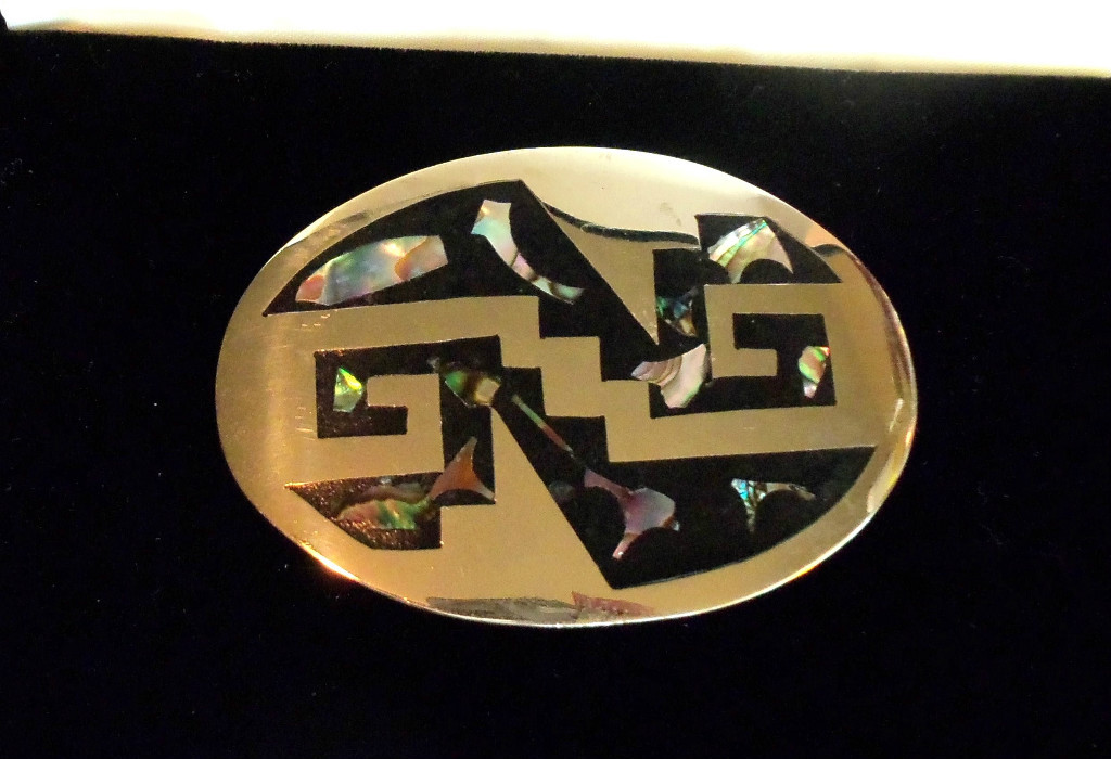 MEXICO Signed ABALONE MOTHER OF PEARL OVAL BELT BUCKLE VINTAGE