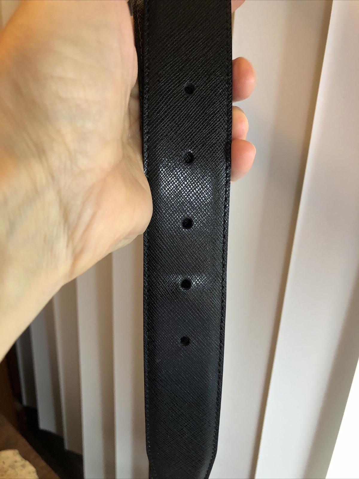 Salvatore Ferragamo Gun Metal tone Rectangle Buckle black leather belt