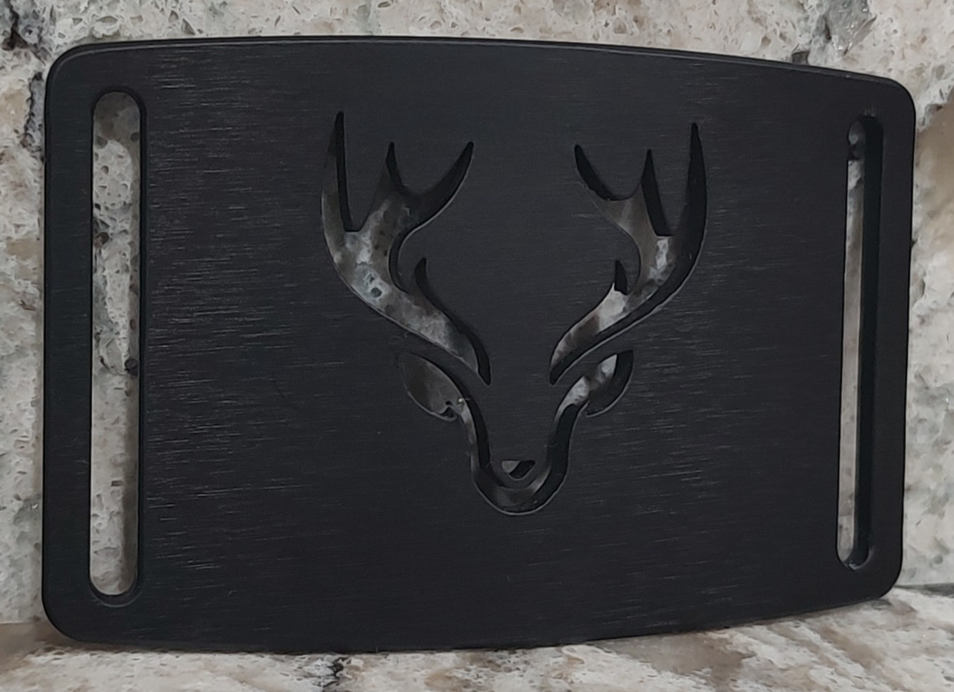 GRIP6 BELT BUCKLE – BUCK / STAG / DEER WITH RACK – NINJA BLACK – 1.5 INCH WIDE