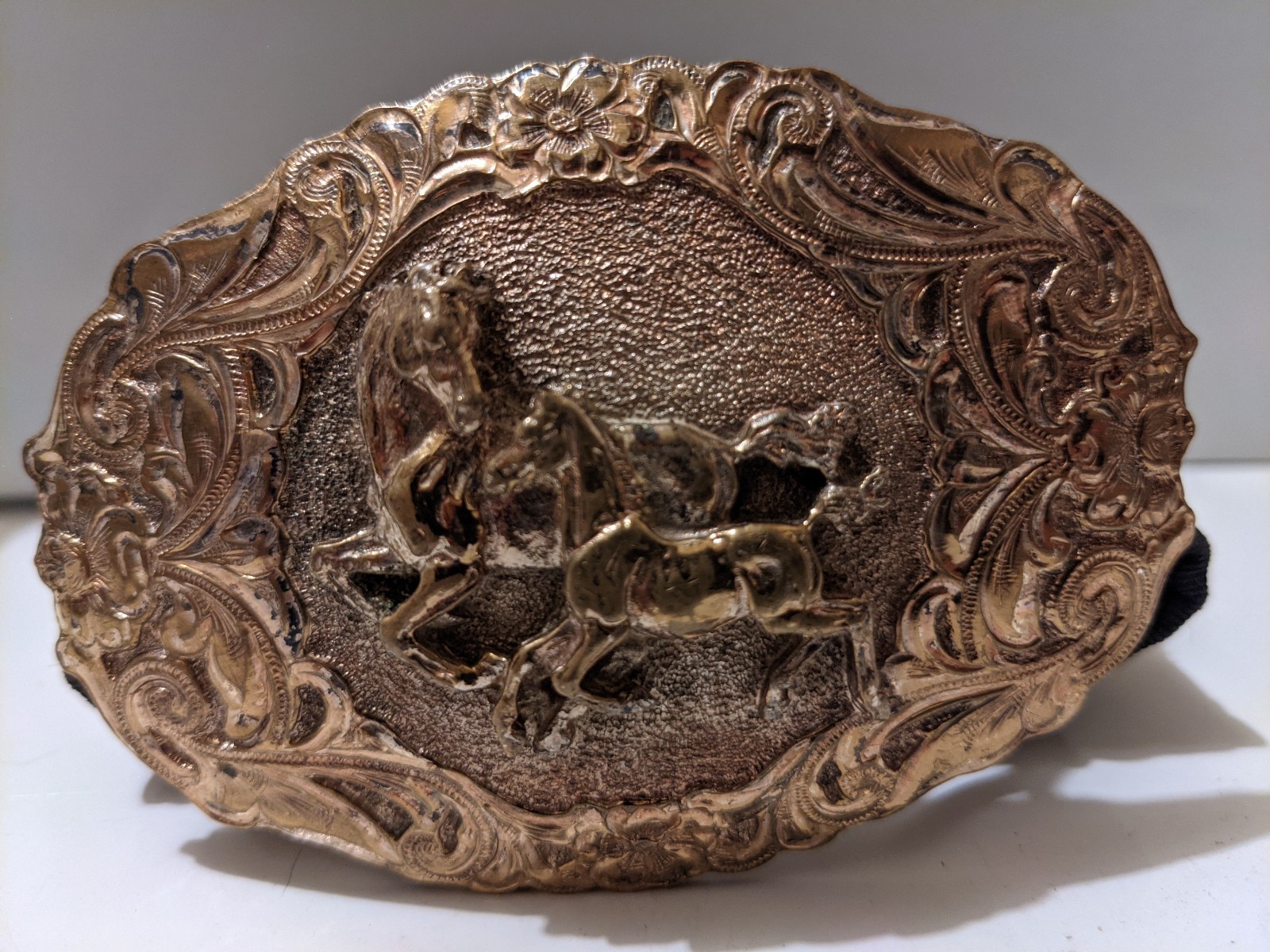 Vintage El Arturo Crumrine Silversmiths Western Horses Metal Belt BUCKLE