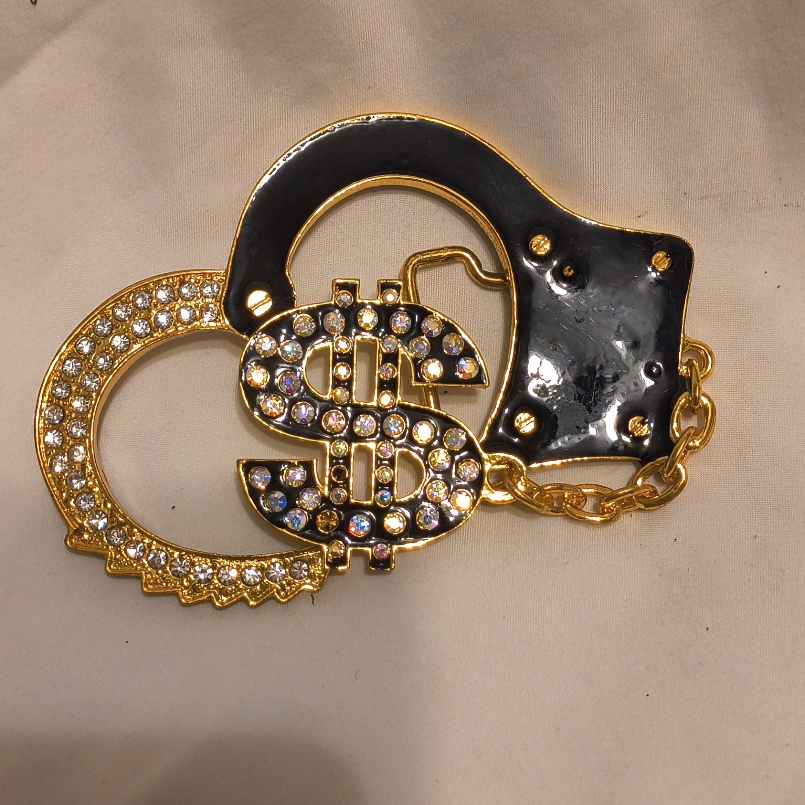 Men&rsquo;s Gold/Black Dollar Sign Rhinestone Metal Clip Belt Buckle Fits 1.5in