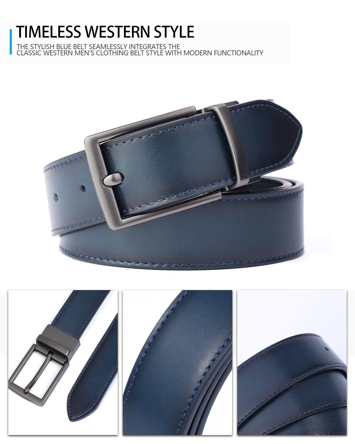 Men&rsquo;s Navy Blue Classic Pin Buckle Belt, Casual & 120cm/47.2inch, Dark