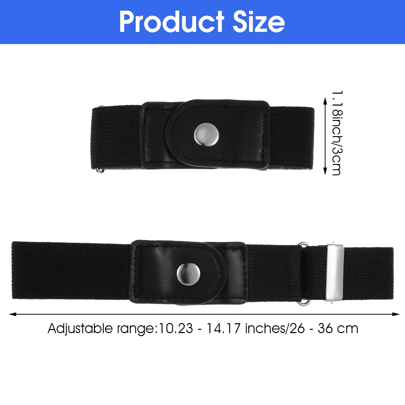 Ptwola 2 Pcs Men Side Belts No Buckle Elastic Belt Without One Size, Black