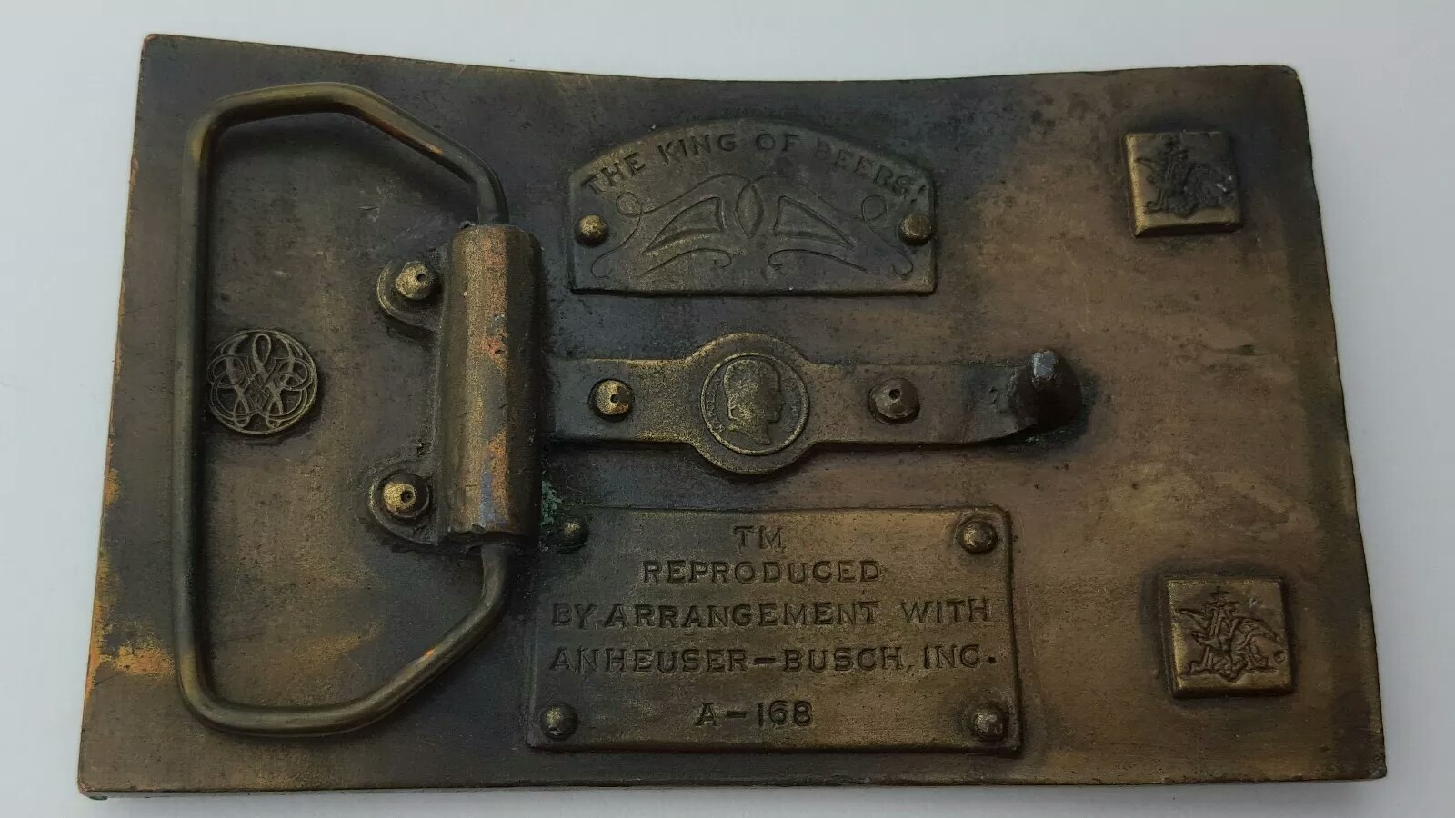 Vintage Budweiser King of Beers 12 Oz Bottle Label Brass Metal Belt Buckle A-168