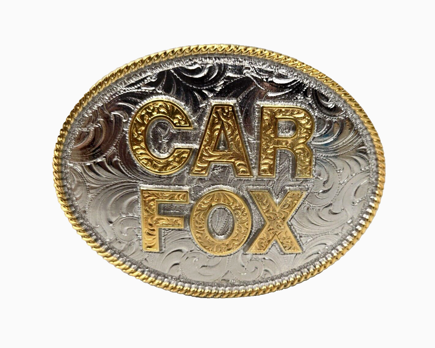 Montana Silversmiths Belt Buckle Car Fox Custom Oval Engraved Filigree Design 4&Prime;