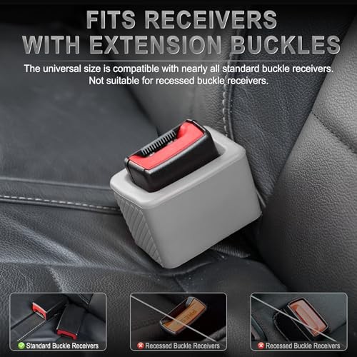 2PCS Seat Belt Buckle Holder, Universal Silicone Rear Seat Belt Booster & Gray