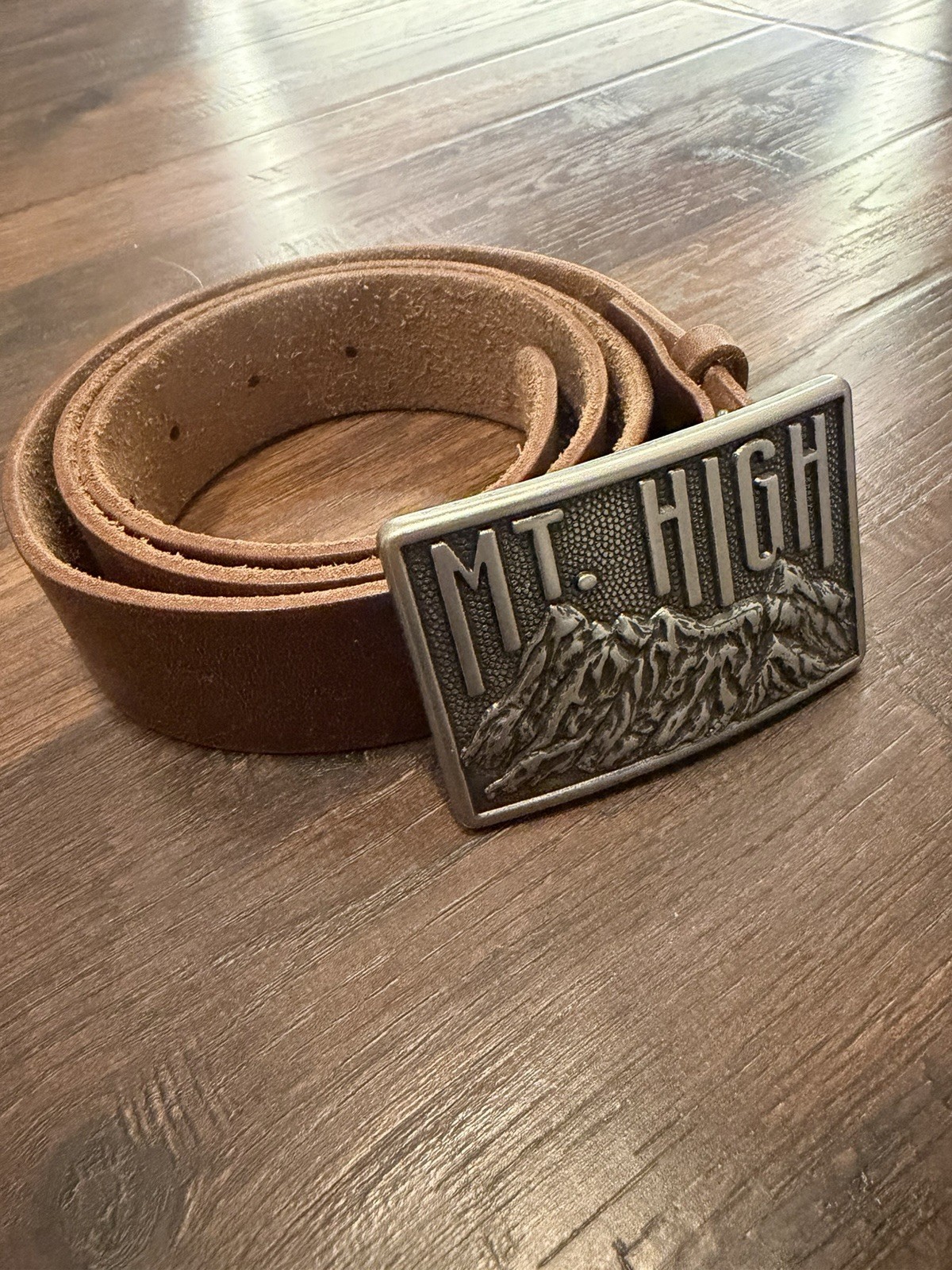 MT. HIGH Western Buckle Brown Leather Rectangular Metal Mountain Outdoor Men&rsquo;s
